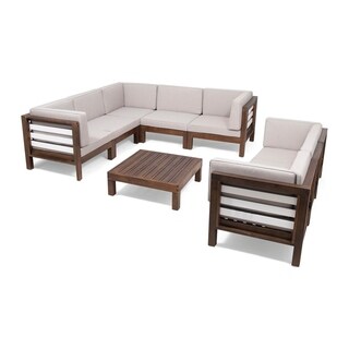 Oana Outdoor 8-Seater Acacia Wood Sectional Sofa Set with Coffee Table by Christopher Knight Home