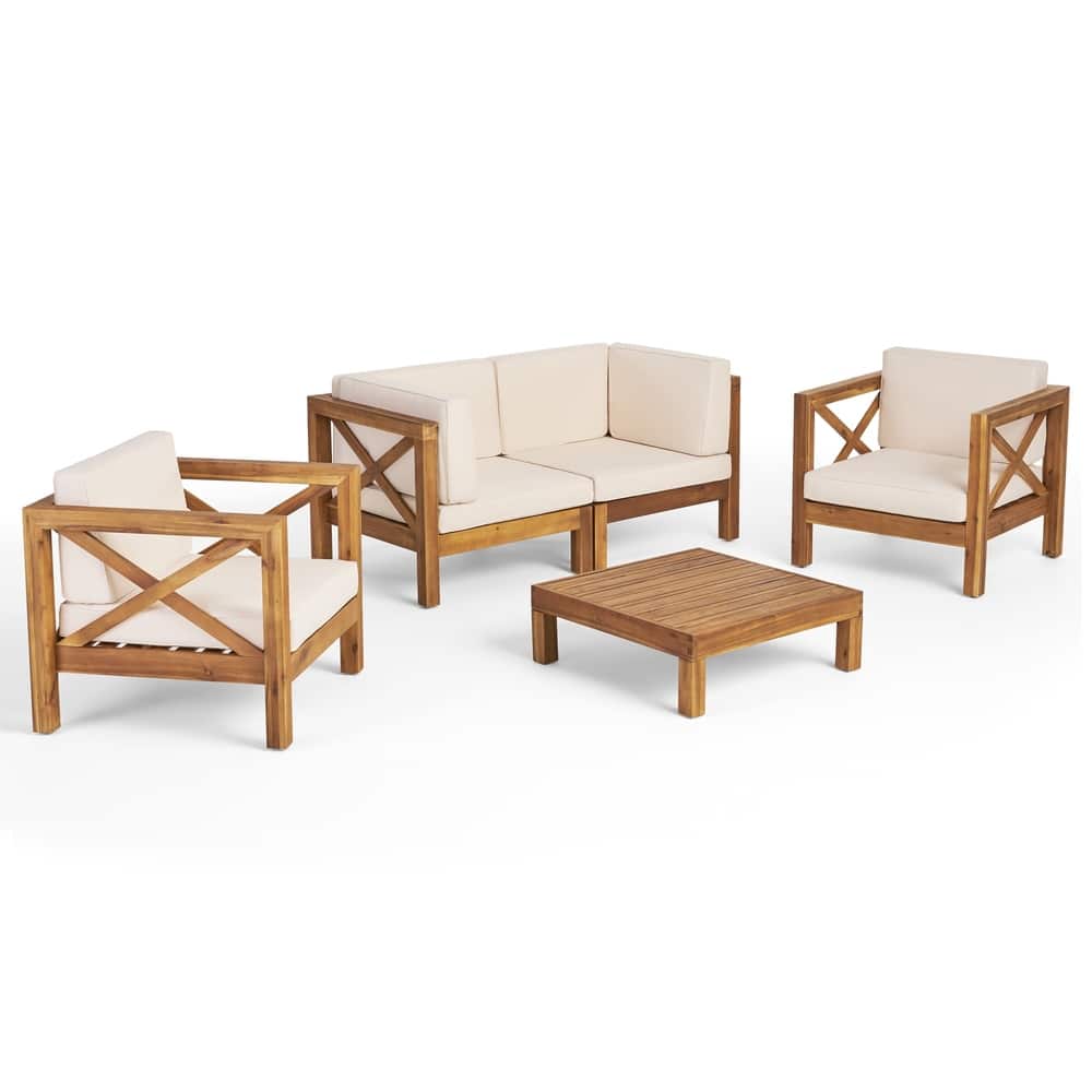 Brava Outdoor Acacia Wood 5-piece Chat Set by Christopher Knight Home
