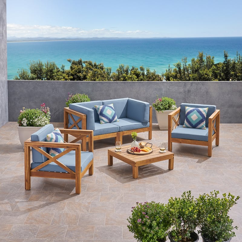 Brava Outdoor Acacia Wood 5-piece Chat Set by Christopher Knight Home