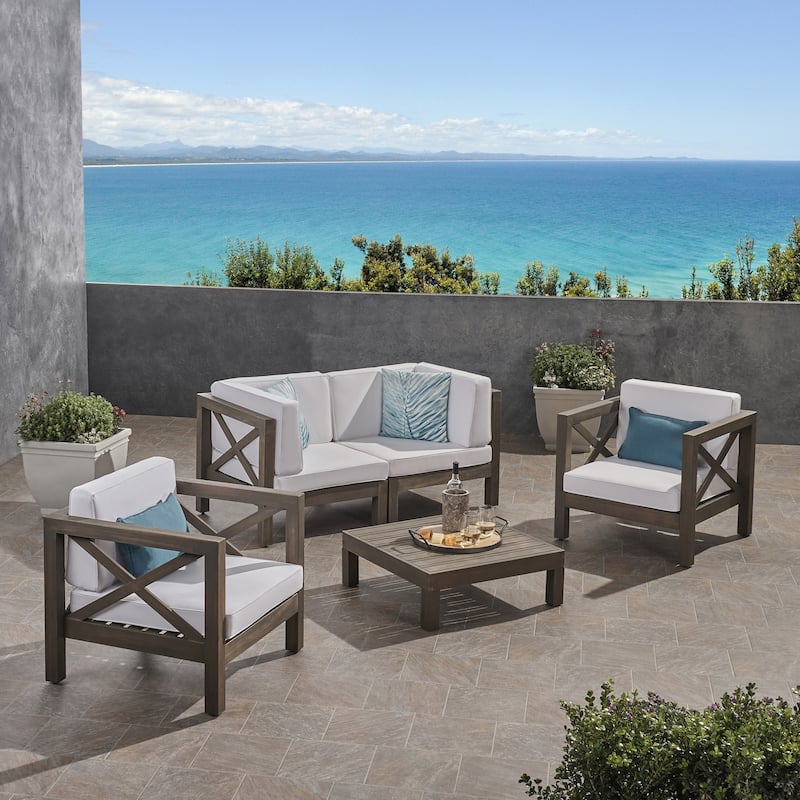 Brava Outdoor Acacia Wood 5-piece Chat Set by Christopher Knight Home
