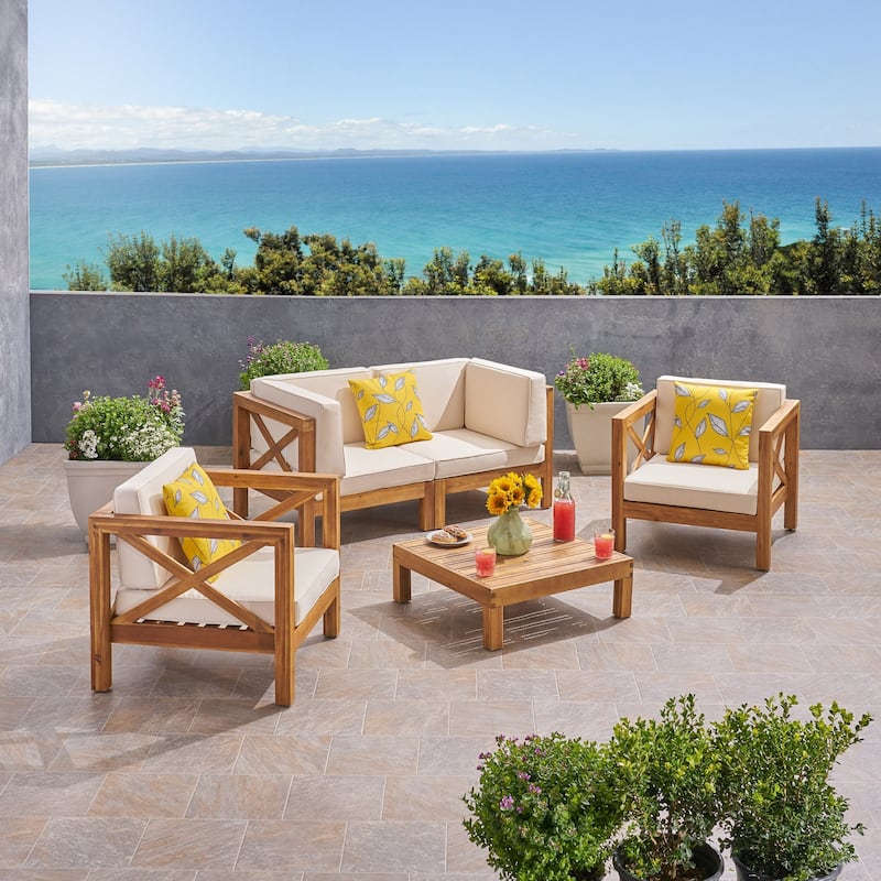 Brava Outdoor Acacia Wood 5-piece Chat Set by Christopher Knight Home