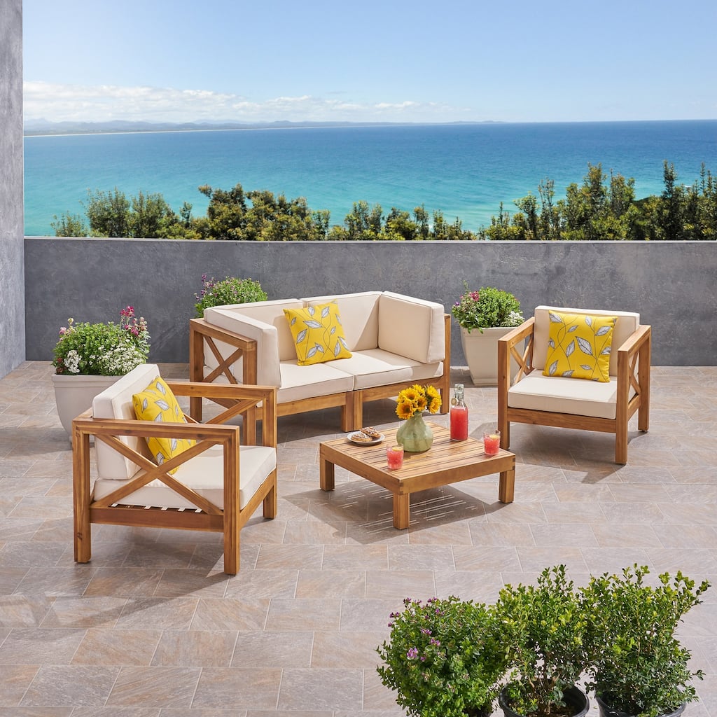 Brava Outdoor Acacia Wood 5-piece Chat Set by Christopher Knight Home