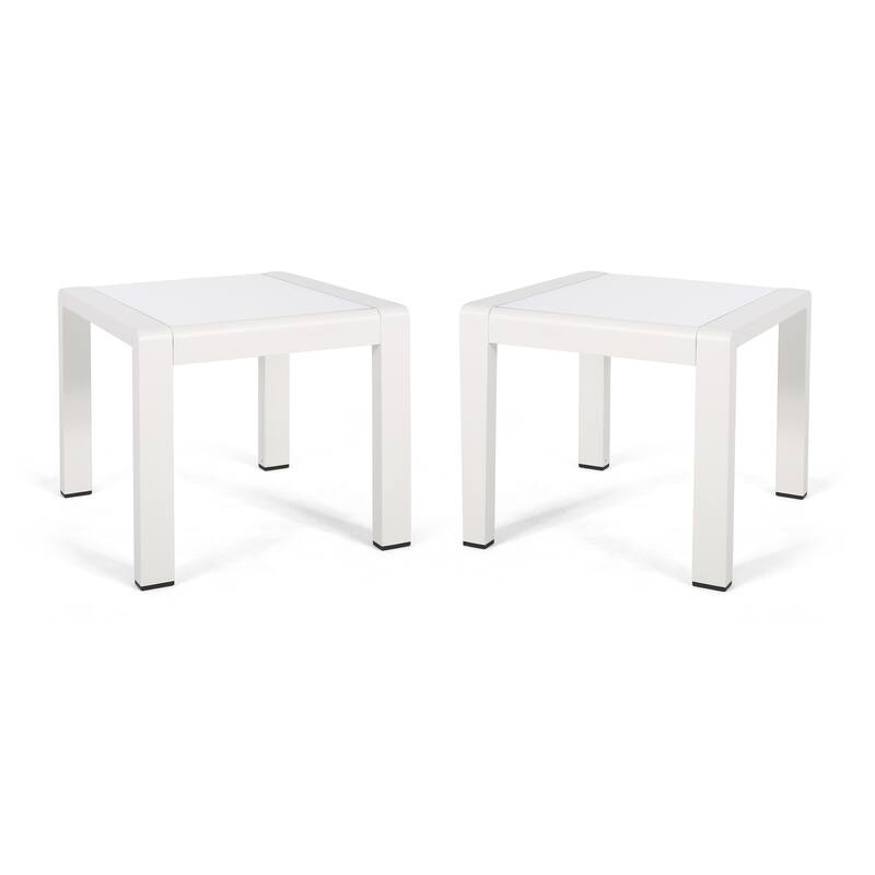 Cape Coral Outdoor Aluminum Side Table (Set of 2) by Christopher Knight Home - White Finish, Matte White