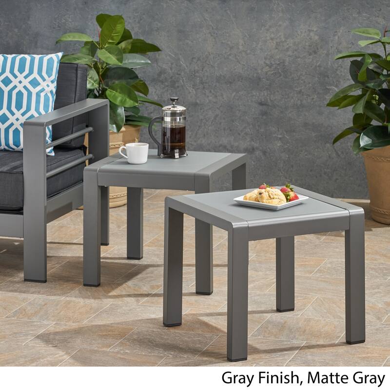 Cape Coral Outdoor Aluminum Side Table (Set of 2) by Christopher Knight Home
