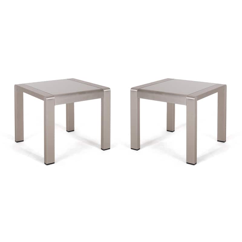 Cape Coral Outdoor Aluminum Side Table (Set of 2) by Christopher Knight Home - Silver Finish, Matte Gray