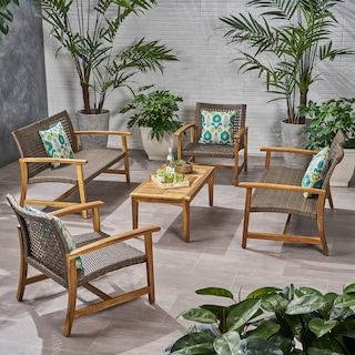 Hampton Wicker/ Acacia Wood Outdoor 5-piece Chat Set by Christopher Knight Home