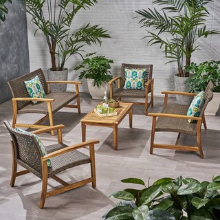 Hampton Wicker/ Acacia Wood Outdoor 5-piece Chat Set by Christopher Knight Home
