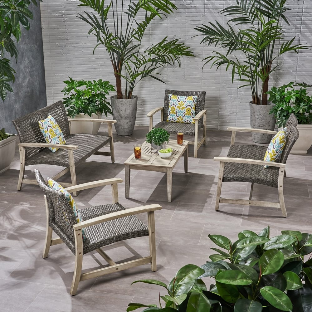 Hampton Wicker/ Acacia Wood Outdoor 5-piece Chat Set by Christopher Knight Home