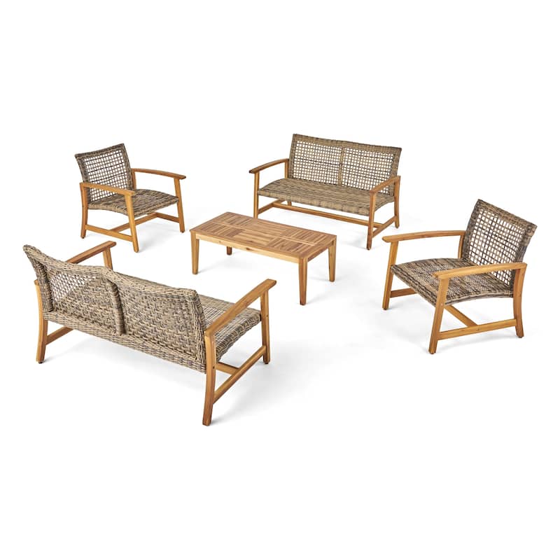 Hampton Wicker/ Acacia Wood Outdoor 5-piece Chat Set by Christopher Knight Home