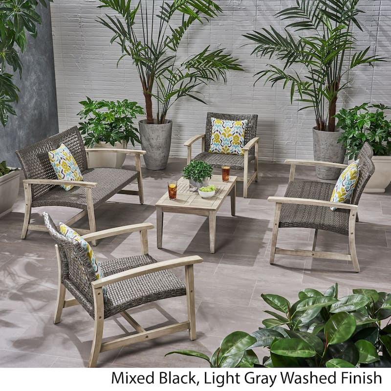 Hampton Wicker/ Acacia Wood Outdoor 5-piece Chat Set by Christopher Knight Home