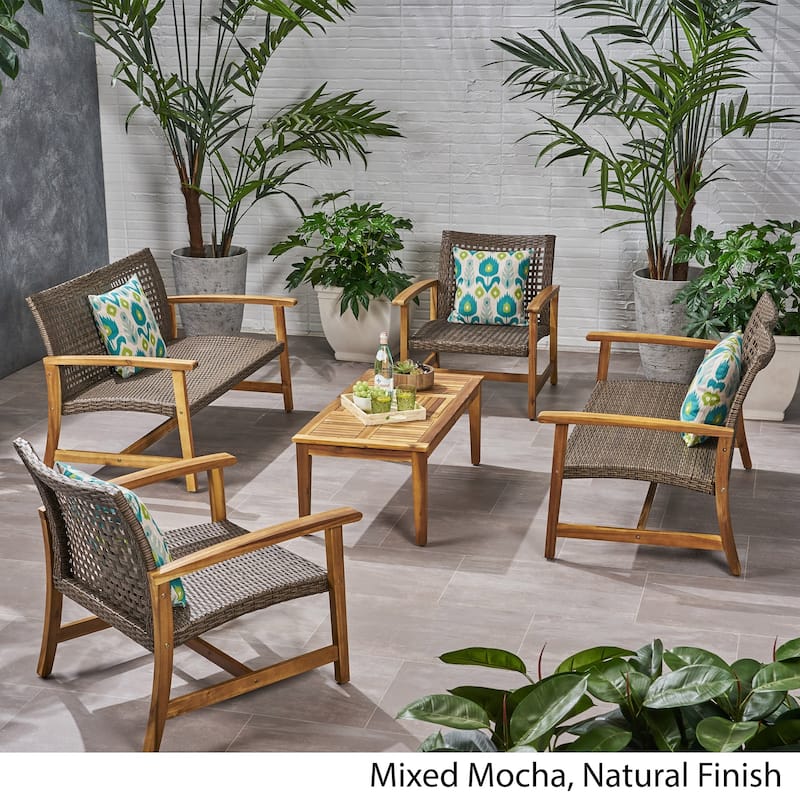 Hampton Wicker/ Acacia Wood Outdoor 5-piece Chat Set by Christopher Knight Home
