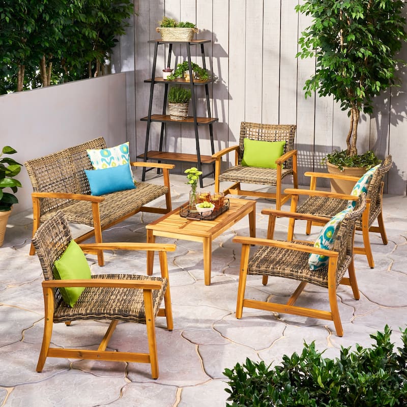 Hampton Wood and Wicker 6-piece Outdoor Chat Set by Christopher Knight Home