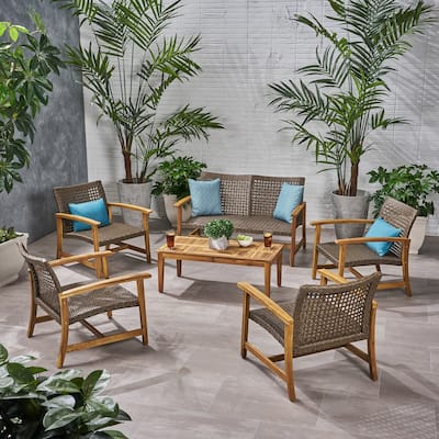 Hampton Wood and Wicker 6-piece Outdoor Chat Set by Christopher Knight Home