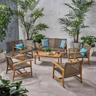 Hampton Wood and Wicker 6-piece Outdoor Chat Set by Christopher Knight Home