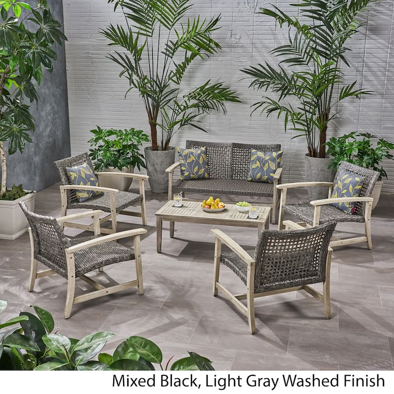 Hampton Wood and Wicker 6-piece Outdoor Chat Set by Christopher Knight Home