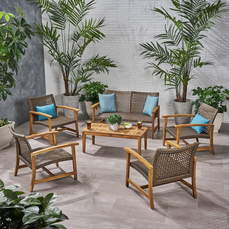 Hampton Wood and Wicker 6-piece Outdoor Chat Set by Christopher Knight Home