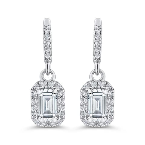 14K White Gold 5/8ct TDW Emerald-cut Diamond Drop Earrings (G-H, S1)