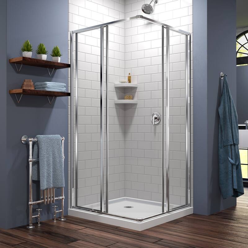 DreamLine Cornerview 42 in. D x 42 in. W x 74 3/4 in. H Sliding Shower Enclosure and Shower Base Kit - 42" x 42" - White Base