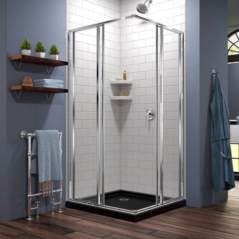 DreamLine Cornerview 42 in. D x 42 in. W x 74 3/4 in. H Sliding Shower Enclosure and Shower Base Kit - 42" x 42"