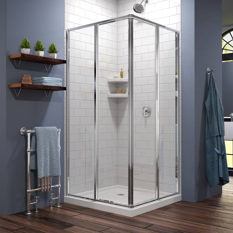 DreamLine Cornerview 42 in. D x 42 in. W x 74 3/4 in. H Sliding Shower Enclosure and Shower Base Kit - 42" x 42"