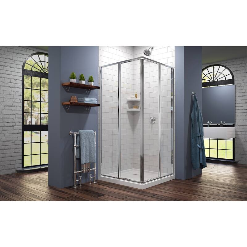 DreamLine Cornerview 42 in. D x 42 in. W x 74 3/4 in. H Sliding Shower Enclosure and Shower Base Kit - 42" x 42"