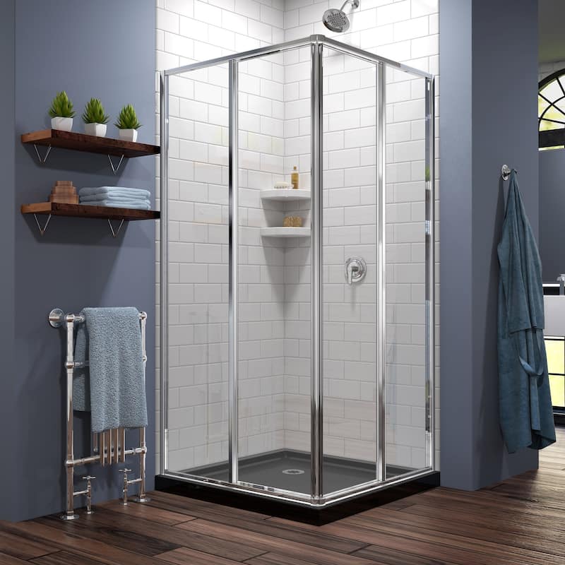 DreamLine Cornerview 42 in. D x 42 in. W x 74 3/4 in. H Sliding Shower Enclosure and Shower Base Kit - 42" x 42" - Black Base