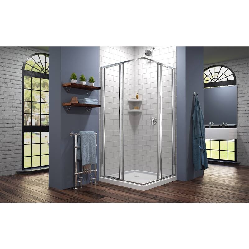 DreamLine Cornerview 42 in. D x 42 in. W x 74 3/4 in. H Sliding Shower Enclosure and Shower Base Kit - 42" x 42"