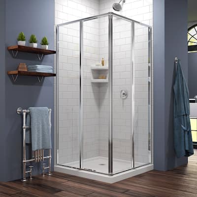 DreamLine Cornerview 42 in. D x 42 in. W x 74 3/4 in. H Sliding Shower Enclosure and Shower Base Kit - 42" x 42"