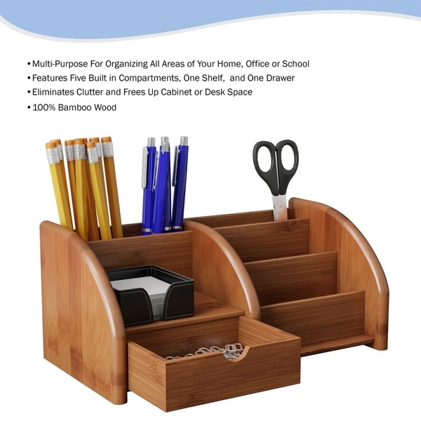 Space Saving Stationery Box Made Of Natural Bamboo Desk Tidy