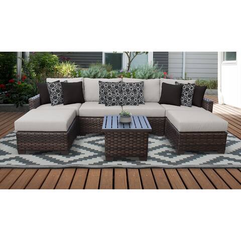 kathy ireland River Brook 7 Piece Outdoor Wicker Patio Furniture Set 07a