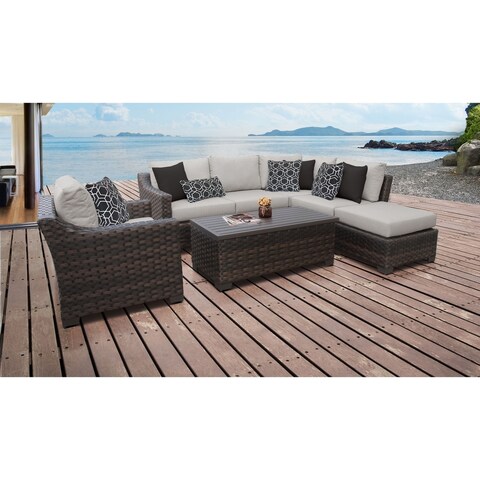 kathy ireland River Brook 7 Piece Outdoor Wicker Patio Furniture Set 07f