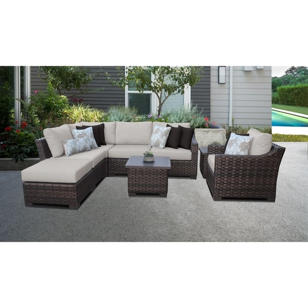 kathy ireland River Brook 8 Piece Outdoor Wicker Patio Furniture Set ...