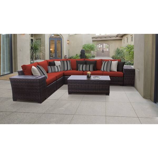Kathy Ireland River Brook 9 Pc Outdoor Wicker Patio Set Overstock 27615233