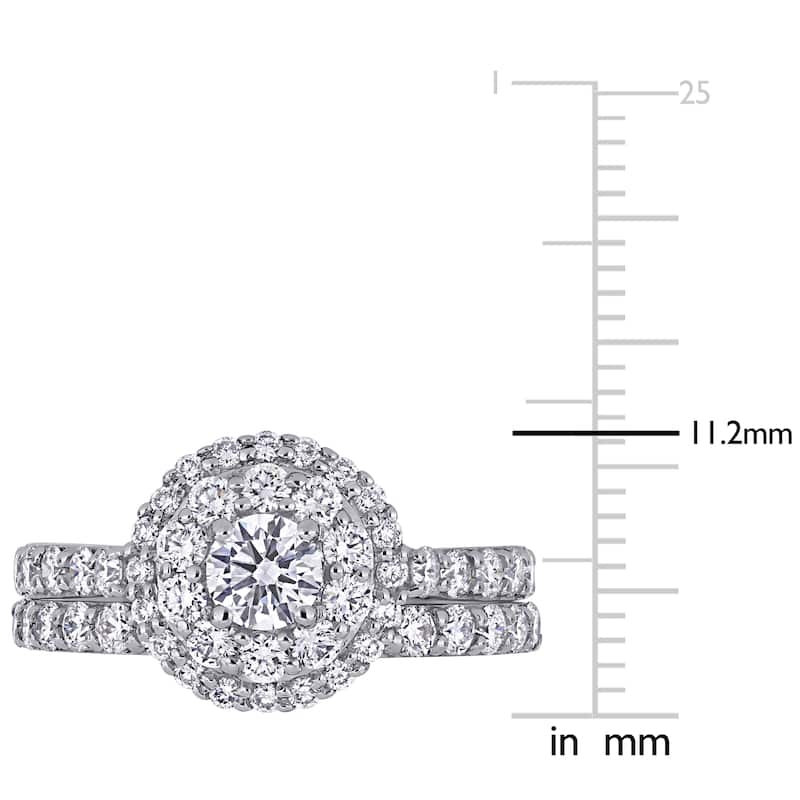 1 3/4ct TW Lab Created Diamond Double Halo Bridal Ring Set in 14k White Gold
