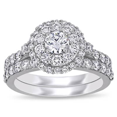1 3/4ct TW Lab Created Diamond Double Halo Bridal Ring Set in 14k White Gold
