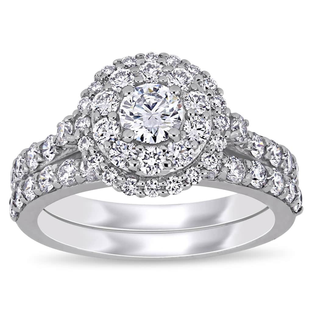 Miadora 1 3/4ct TW Lab Created Diamond Double Halo Bridal Ring Set 14k White Gold