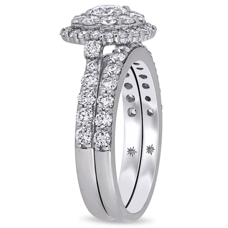 1 3/4ct TW Lab Created Diamond Double Halo Bridal Ring Set in 14k White Gold