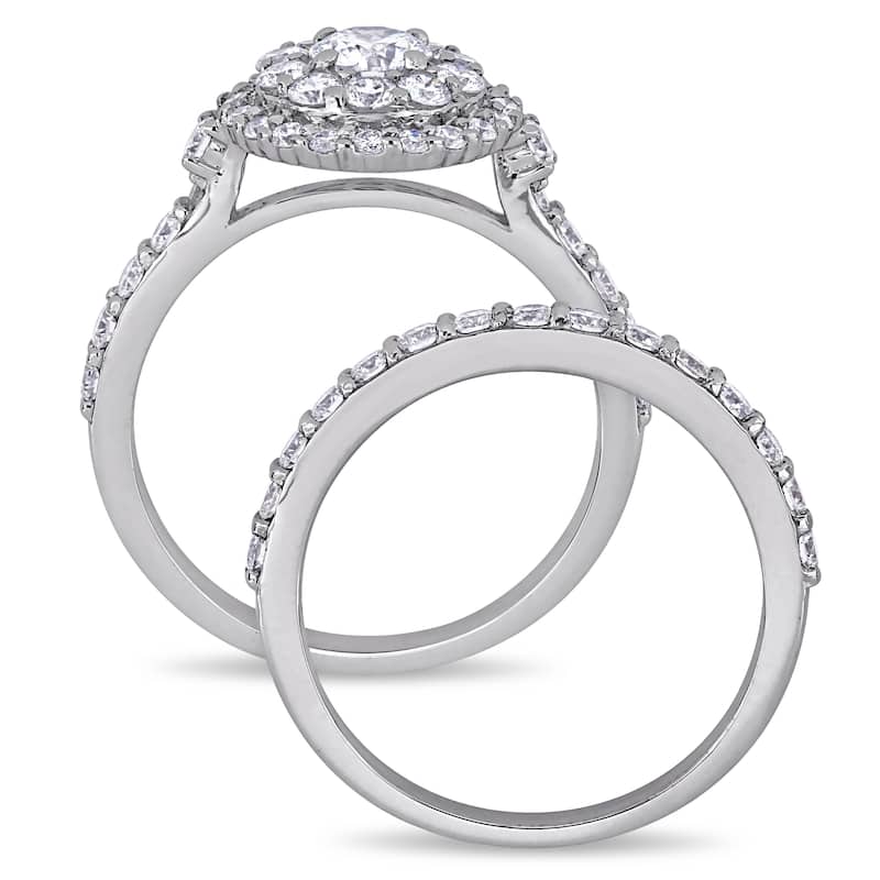 1 3/4ct TW Lab Created Diamond Double Halo Bridal Ring Set in 14k White Gold