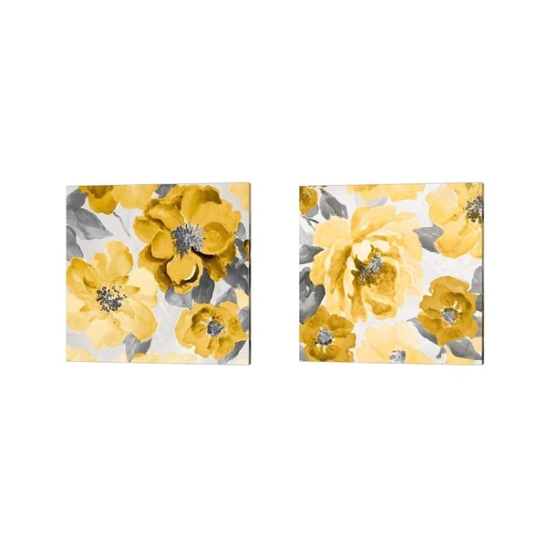 Lanie Loreth 'Yellow and Gray Floral Delicate' Canvas Art (Set of 2)