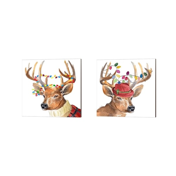 Lanie Loreth 'Christmas Lights Reindeer Sweater & Hat' Canvas Art (Set of 2)