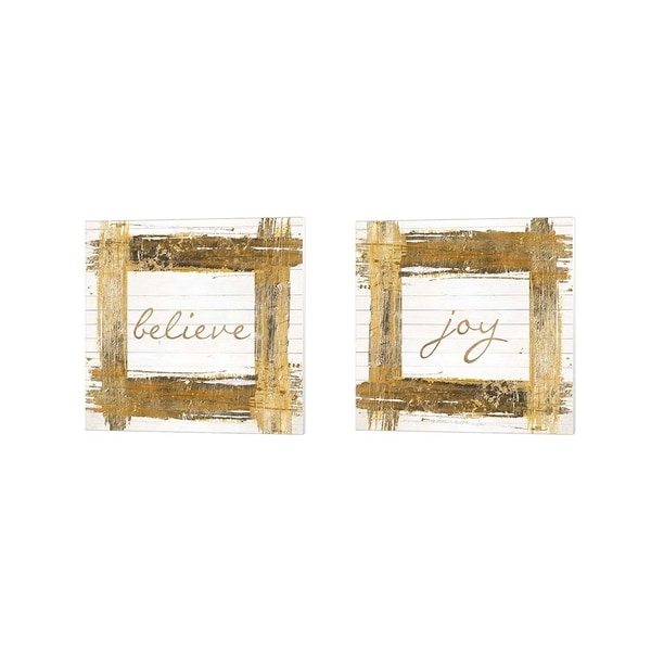 Patricia Pinto 'Gold Believe & Joy Square' Canvas Art (Set of 2)