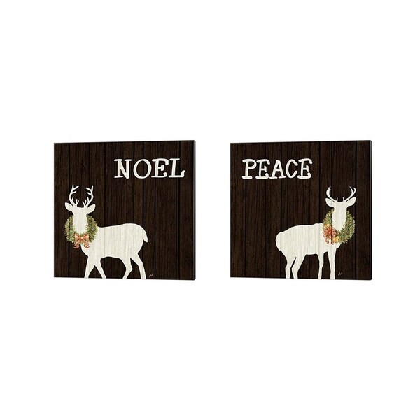 Andi Metz 'Wooden Deer with Wreath' Canvas Art (Set of 2)