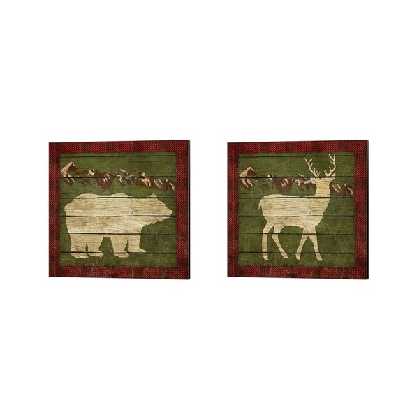 Andi Metz 'Rustic Nature on Plaid' Canvas Art (Set of 2)