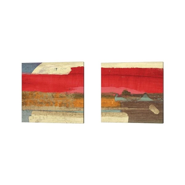 Leonardo Bacci 'Moon Rising from the Crimson Sky' Canvas Art (Set of 2)