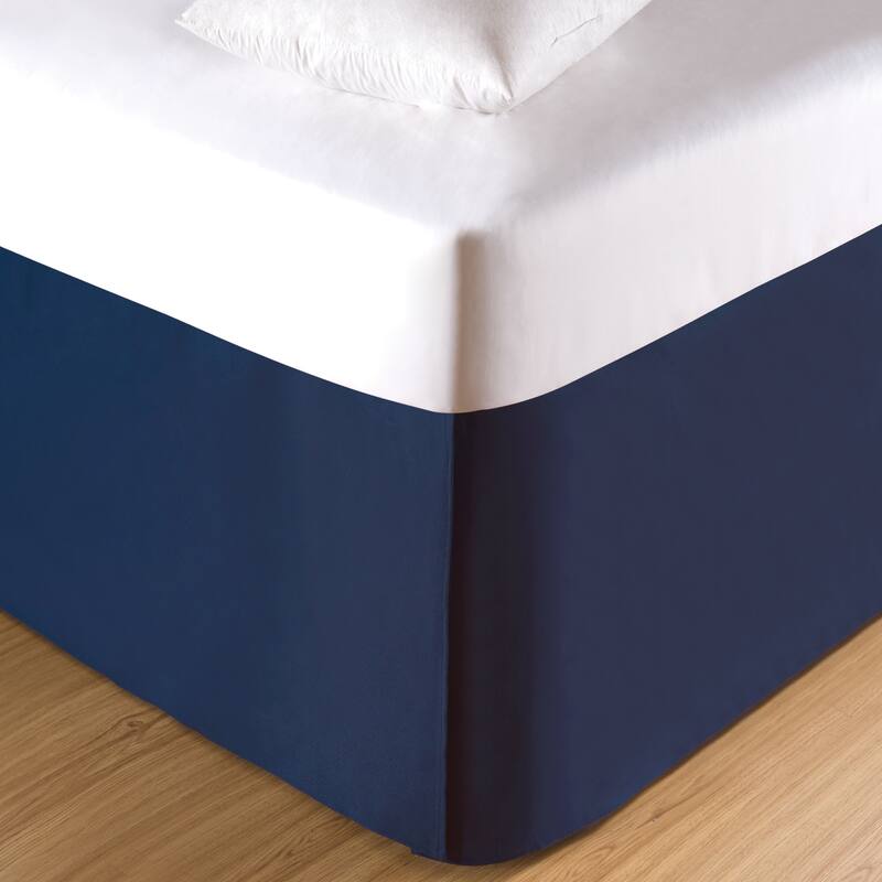 Tailored Pleated Cotton 18-inch Drop Bed Skirt - King - Navy - Casual/Country/Nautical & Coastal