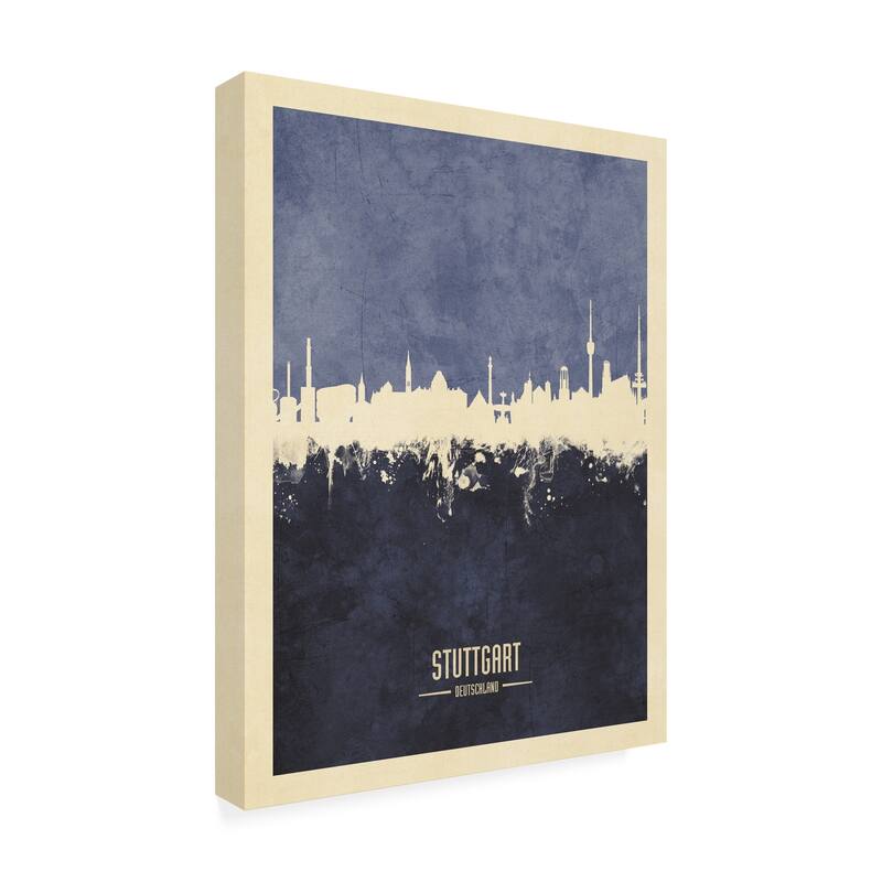 Michael Tompsett 'Stuttgart Germany Skyline Navy' Canvas Art
