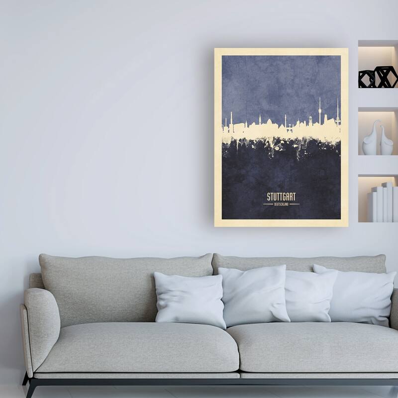 Michael Tompsett 'Stuttgart Germany Skyline Navy' Canvas Art