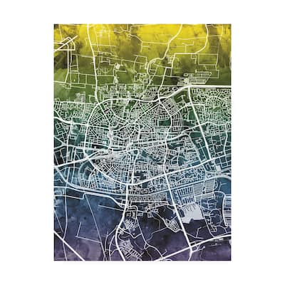 Michael Tompsett 'Leeuwarden Netherlands City Map Blue Yellow' Canvas Art