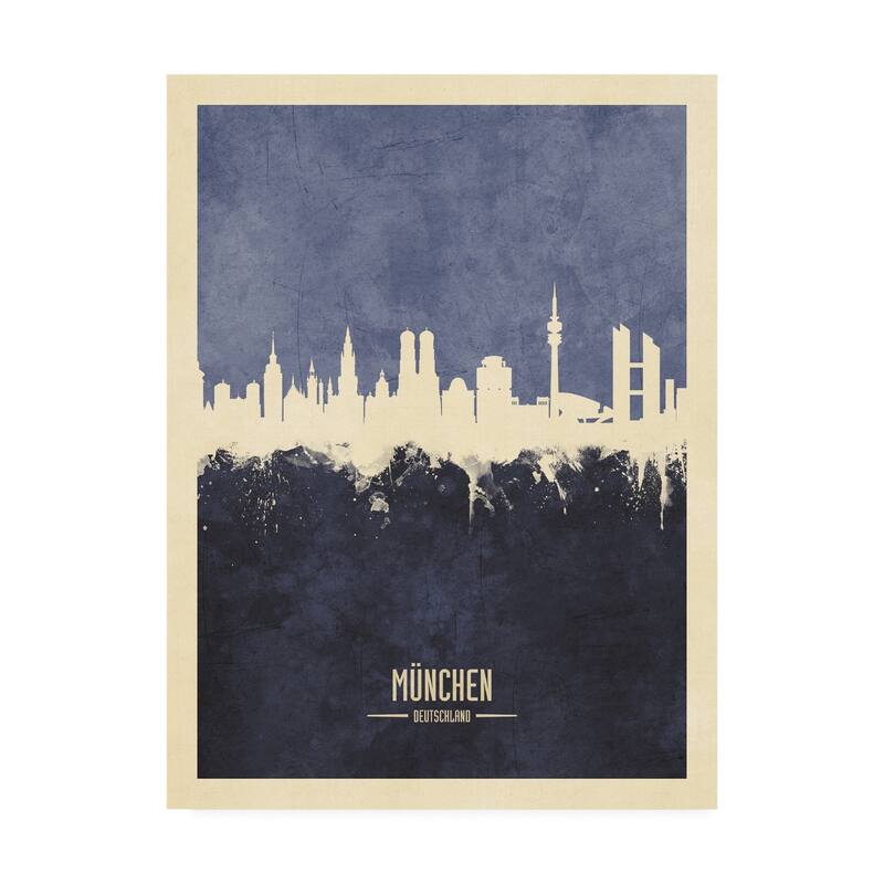 Michael Tompsett 'Munich Germany Skyline Navy' Canvas Art - 14x19