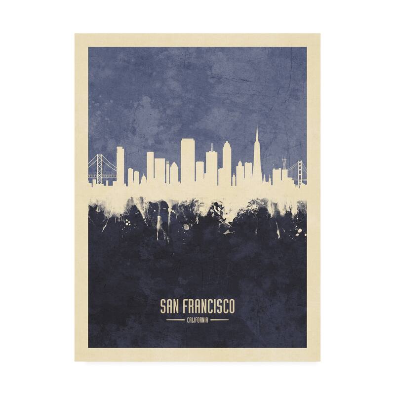 Michael Tompsett 'San Francisco California Skyline Navy' Canvas Art - 14x19